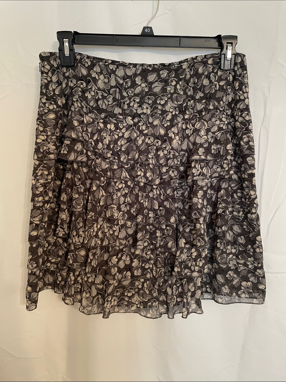 LOFT Black Floral Tiered Mini Skirt